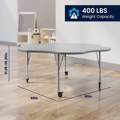 Flash Furniture Wren 60" Flower Activity Table, Height Adjustable, Gray Top/Silver Frame (XUA60FLRGTPC)