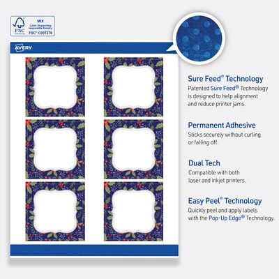 Avery Square Multipurpose Labels, 3" x 3", White, 60/Pack (19479370617)