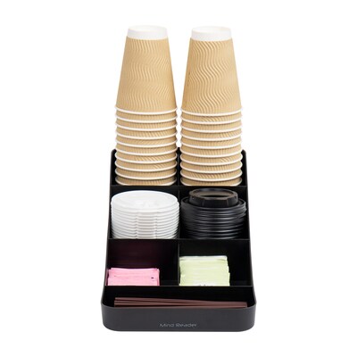 Mind Reader Plastic 7 Compartment Coffee Cup and Condiment Organizer, Black (COMP7-BLK)