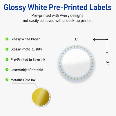 Avery Laser/Inkjet Circle Multipurpose Labels, 3 Dia., White, 60/Pack (S00-DMD)