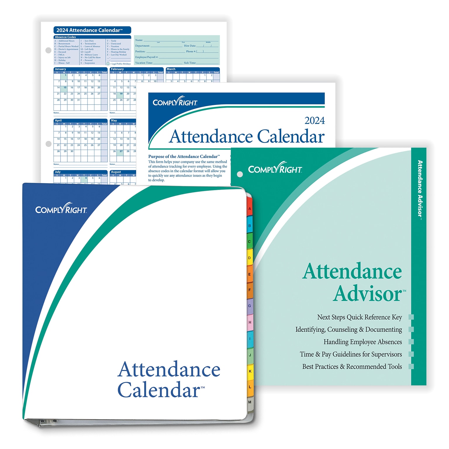 ComplyRight 2024 Attendance Calendar Kit, White, Pack of 25