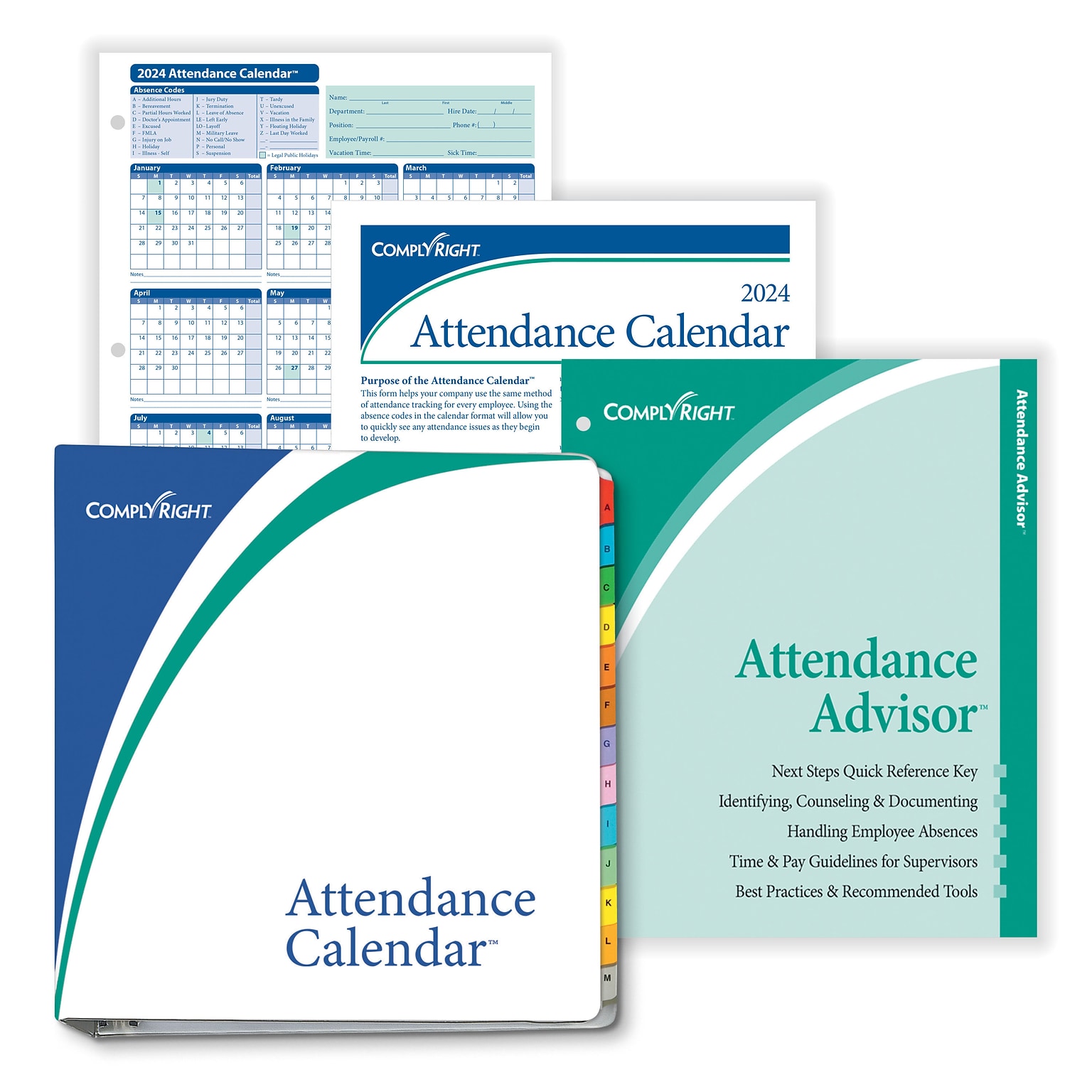 ComplyRight 2024 Attendance Calendar Kit, White, Pack of 25 (A1411W16PK25)