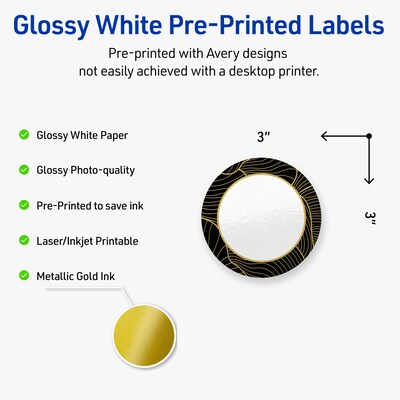 Avery Laser/Inkjet Circle Multipurpose Labels, 3 Dia., White, 60/Pack (S00-ETM)