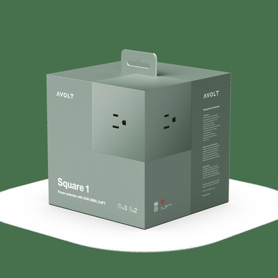 AVOLT Square 1 5.9' 3-Outlet Power Extender with USB-C, Oak Green (SQ1-NABC30-18OG)