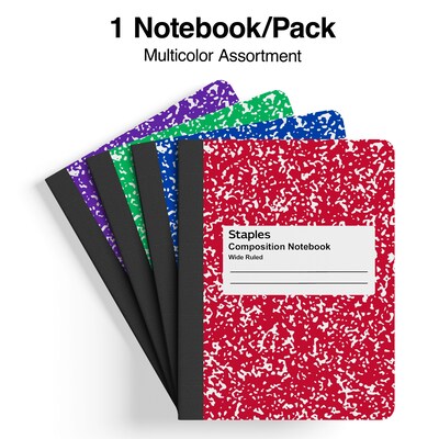 Staples 1-Subject Composition Notebooks, 7.5 x 9.75, Wide Ruled, 100 Sheets, Assorted Colors (ST55