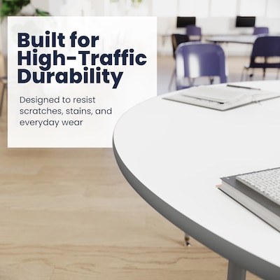 Flash Furniture Wren Horseshoe Activity Table, 66" x 60", Height Adjustable, White Top/Silver Frame (XUA6066HRSEWTA)