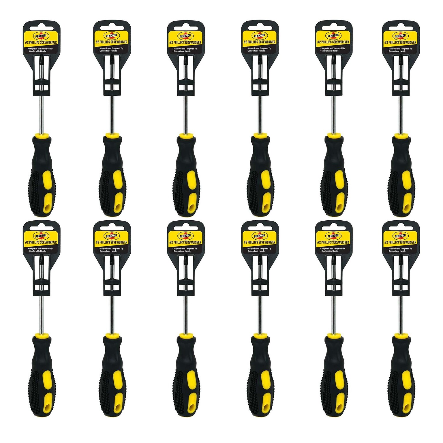 Pennzoil 4 Phillips Screwdriver, Size #2, Black & Yellow, 12/Pack, 6 Packs/Carton (14720)