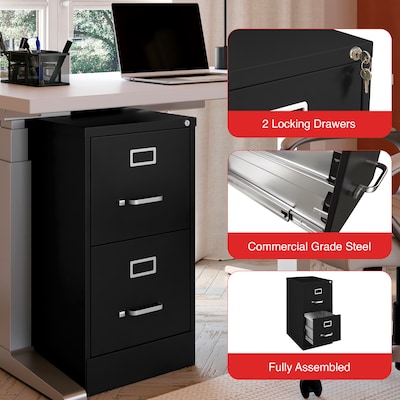 Quill Brand® 2-Drawer Vertical File Cabinet, Locking, Letter, Black, 22"D (22335D)