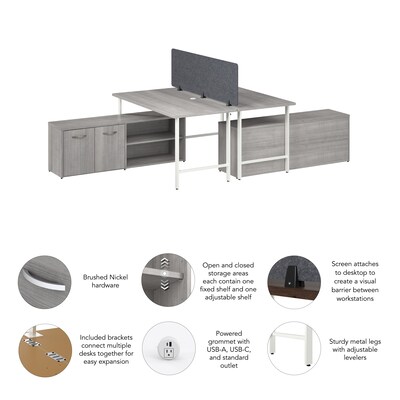 Bush Business Furniture Hustle 30"H x 60"W 2 Person Back to Back Cubicle Workstation, Platinum Gray (HUS015PG)