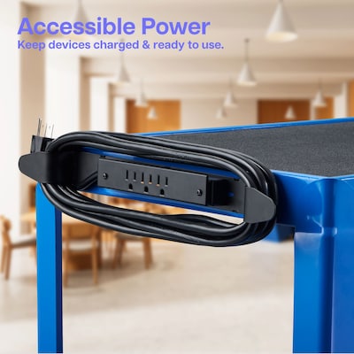 Luxor LEADER 3-Shelf Adjustable Media Utility Cart with Pullout Tray and Locking Cabinet, Blue (AVJ42KBC-RB)