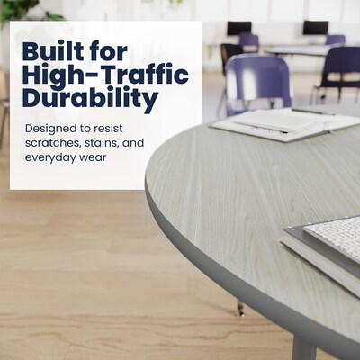 Flash Furniture Wren Horseshoe Activity Table, 66" x 60", Height Adjustable, Light Gray Top/Silver Frame (XUA6066HRSLGTA)