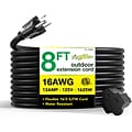 GoGreen Power 8 Indoor/Outdoor Extension Cord, 16 AWG, Black (GG-13708BK)