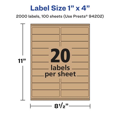 Avery Laser/Inkjet Rectangle Multipurpose Labels, 1" x 4", Kraft Brown, 2000 Labels/Box (94202)