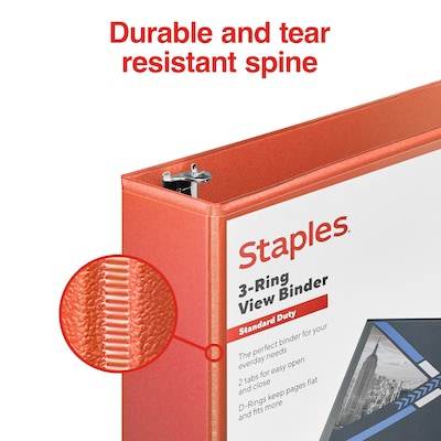 Staples® Standard 2" 3 Ring View Binder with D-Rings, Orange (26446-CC)