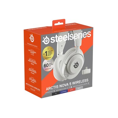 SteelSeries Arctis Nova 5 Wired/Wireless Noise Canceling Bluetooth Stereo Gaming Headset, USB-C, White (61671)