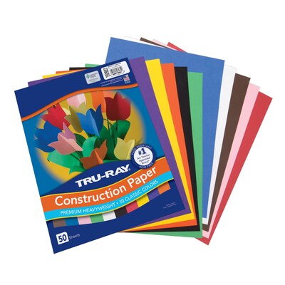 Tru-Ray 9 x 12 Construction Paper, Assorted, 50 Sheets/Pack, 5 Packs/Bundle (PAC103031-5)