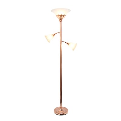 Lalia Home Torchiere Floor Lamp with 2 Reading Lights and Scalloped Glass Shades, Rose Gold (LHF-300