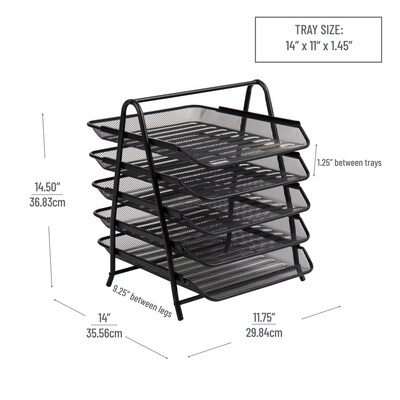 Mind Reader 5-Tier Stackable Paper Desk Tray Organizer, Metal, Black (5TPAPER-BLK)