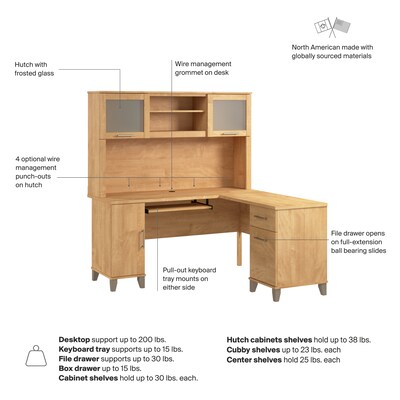 Bush Home Somerset 60" W L Shaped Computer Desk with Hutch, Maple Cross (SET002MC)