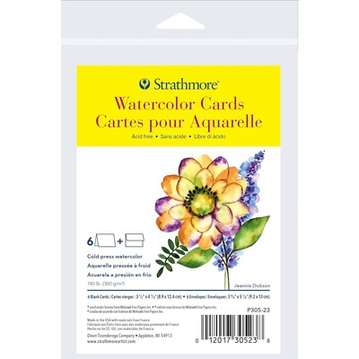 Strathmore 300 Series Watercolor Cards & Envelopes, 4.875 x 3.5,White, 6/Pack, 3 Packs/Bundle (STT