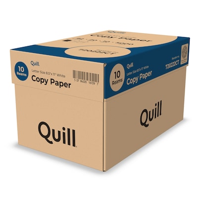 Quill+ Quill Brand® 8.5" x 11" Copy Paper, 20 lbs., 92 Brightness, 500 Sheets/Ream, 10 Reams/Carton (720222CT)