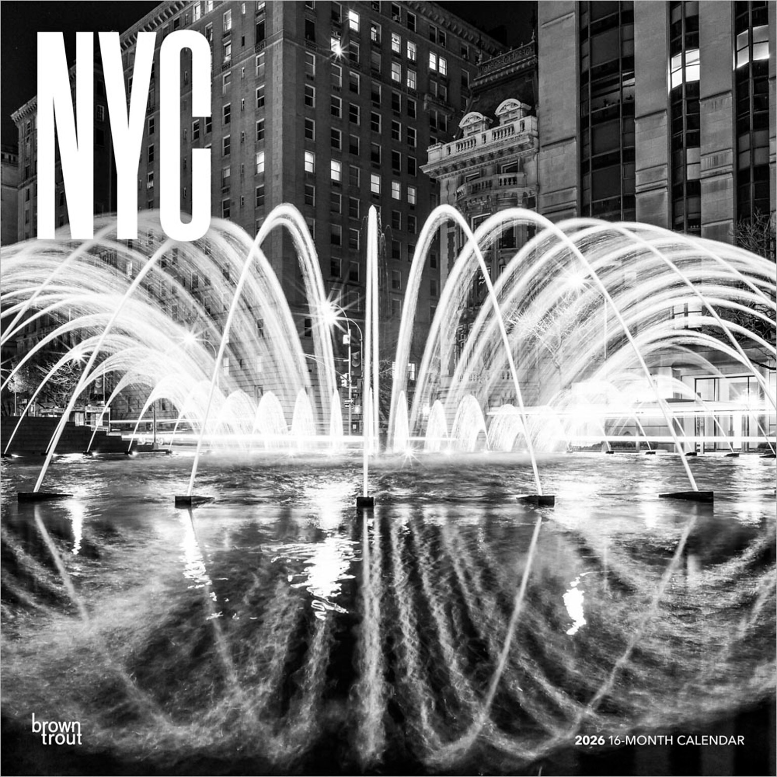 2026 BrownTrout New York City Black & White 12 x 12 Monthly Wall Calendar (9798330704880)