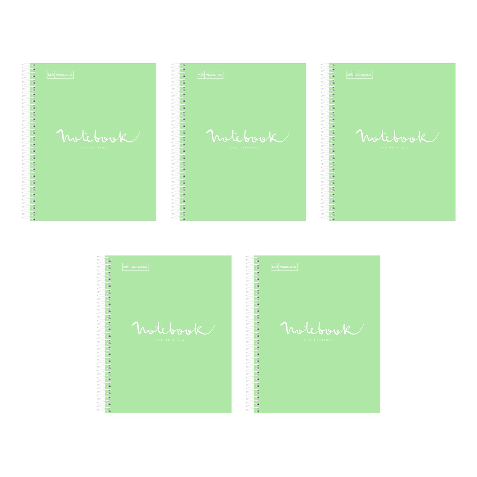Miquelrius Emotions 1-Subject Notebook, 8.5 x 11, College-Ruled, 80 Sheets, Mint, 5/Pack (48276CS)
