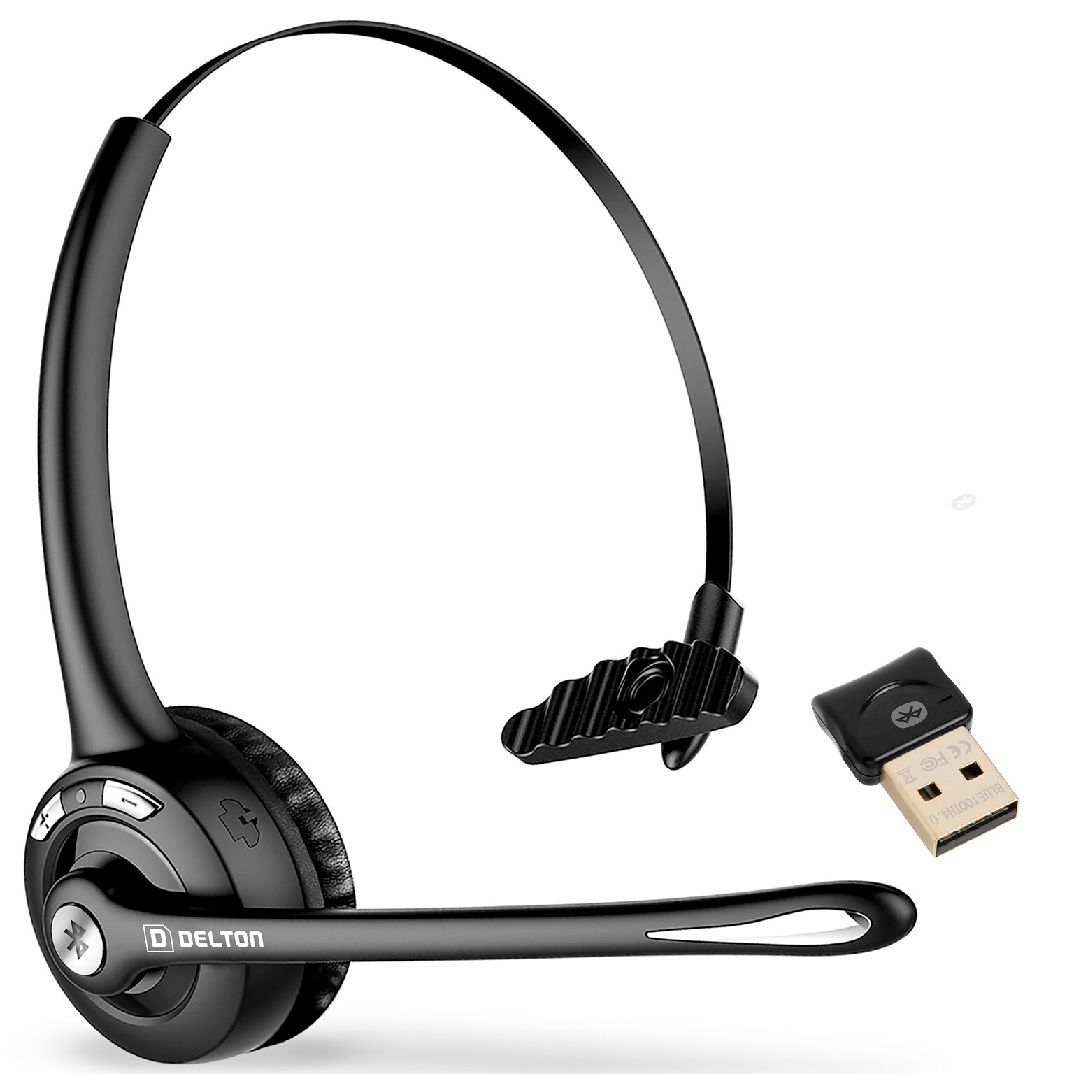 Delton 10X Wireless Noise-Canceling Bluetooth Over-the-Head Mono Computer Headset, Black (DBTHEAD10XBTDL)