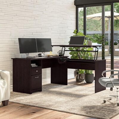 Bush Furniture Cabot 60"W 3 Position Sit to Stand L Shaped Desk, Espresso Oak (CAB043EPO)