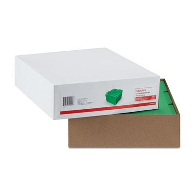 Staples® Reinforced File Folders, 1/3 Cut Tab, Letter Size, Green, 100/Box (TR508960)