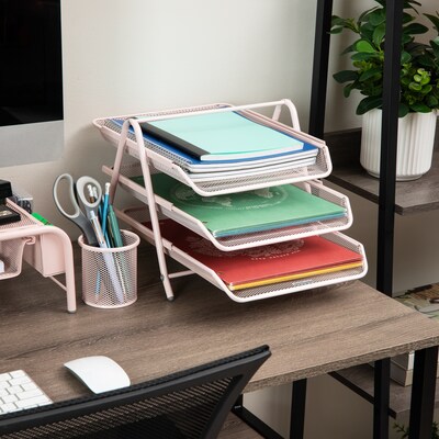 Mind Reader Metal Front Loading Letter Tray, Pink (3TPAPER-PNK)