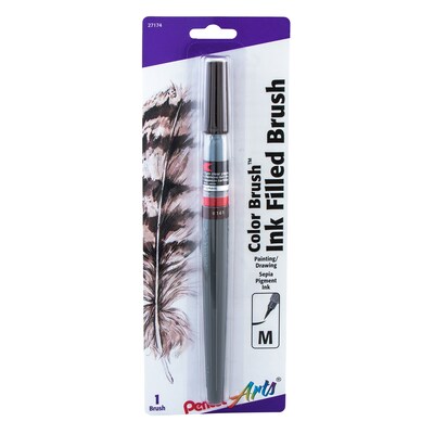 Pentel Arts Color Brush with Pigment Ink, Medium Tip, Sepia, 3/Pack (PTAGFPBP141-3)