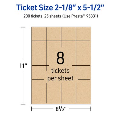 Avery Integrated Cards, 2-1/8" x 5-1/2", Matte Kraft Brown, 200/Pack (95331)