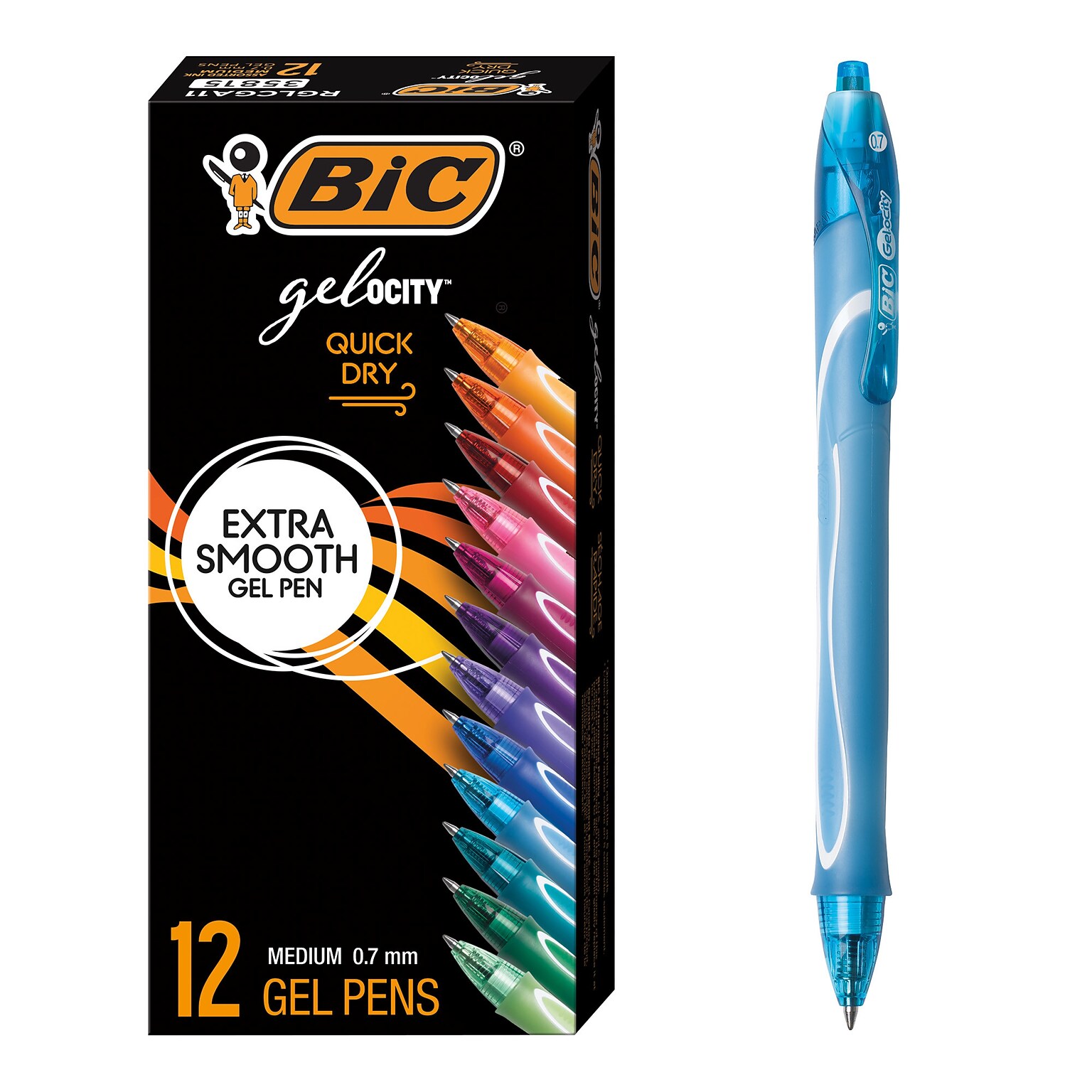 BIC Gel-ocity Quick Dry Retractable Gel Pen, Medium Point, 0.7mm, Assorted Ink, Dozen (BICRGLCGA11)