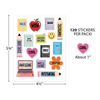 Teacher Created Resources Cool for School Stickers, Multicolored, 90/Pack, 12/Packs/Bundle (TCR9323-12)
