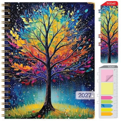 2027 Excello Brands Fashion Planner 8.5 x 11 Calendar Year Weekly & Monthly, Hardcover, Black Tree Seasons