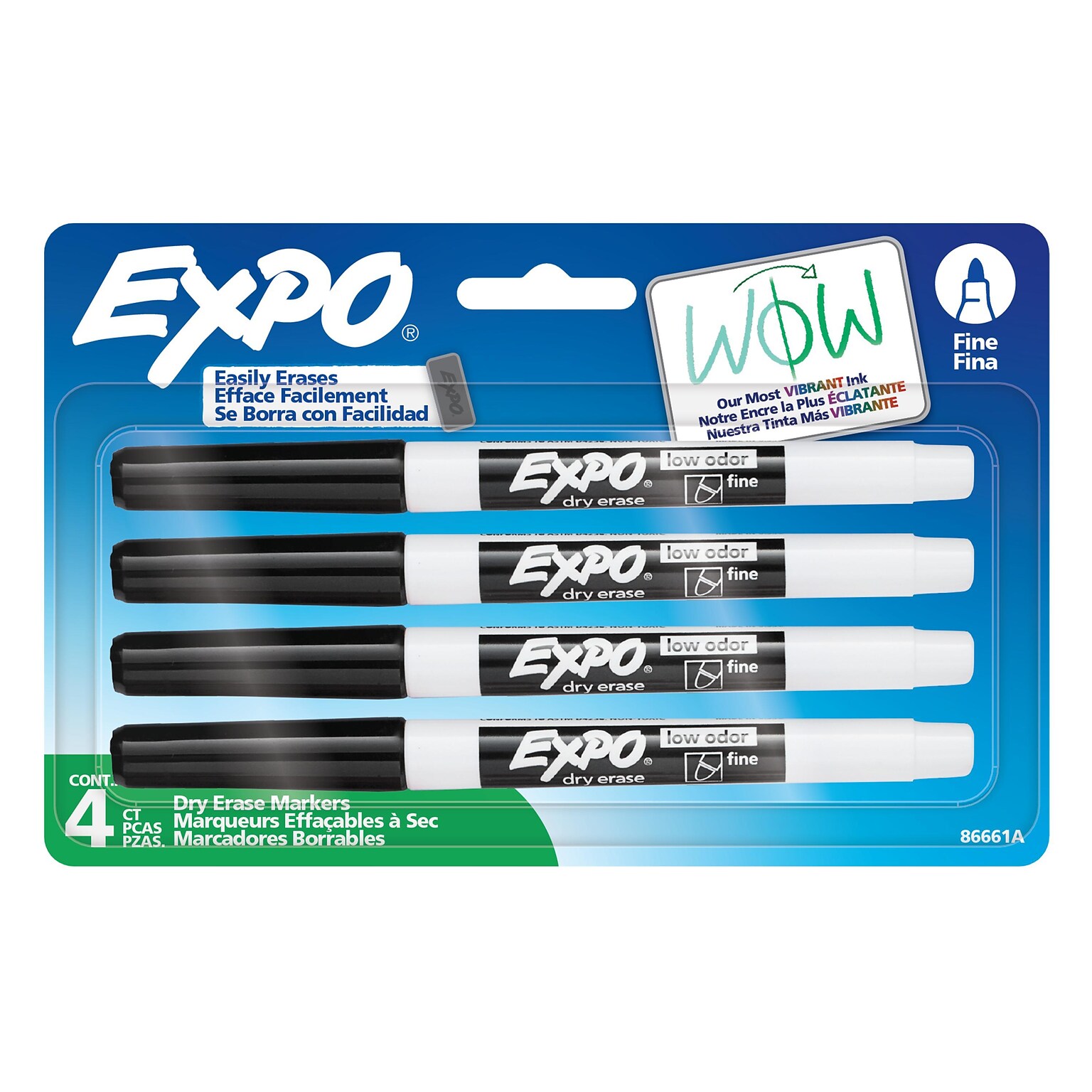 Expo Dry Erase Markers, Fine Tip, Black, 4/Pack (86661)