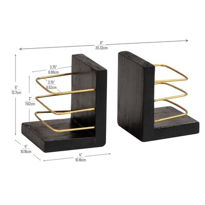 Mind Reader Wood Decorative Basket Book Ends, 5", Black/Gold (BOOKBASK2-BLK)