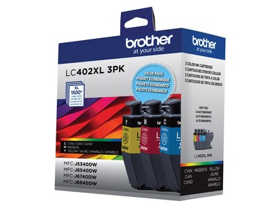 Brother LC402XL Assorted Colors High Yield Ink Cartridges, 3/Pack (LC402XL3PKS)