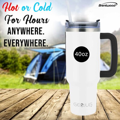 Brentwood Geojug Stainless Steel Double Walled Tumbler Cup, 40 oz., Cream (CMB-1200CRM)