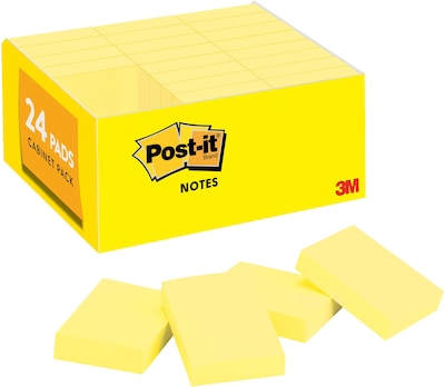 Post-it Sticky Notes Value Pack, 1-3/8 x 1-7/8 in., 24 Pads, 90 Sheets/Pad, The Original Post-it Note, Canary Yellow