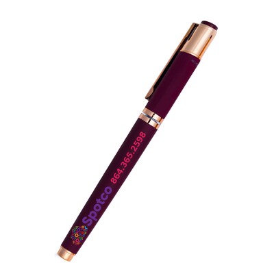 Custom Satin Soft Touch Earl Gel Pen With Rose Gold Accents (Recycled Material)