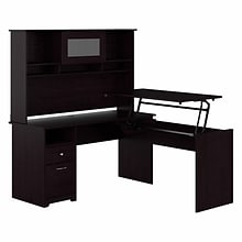 Bush Furniture Cabot 60W 3 Position Sit to Stand L Shaped Desk with Hutch, Espresso Oak (CAB045EPO)