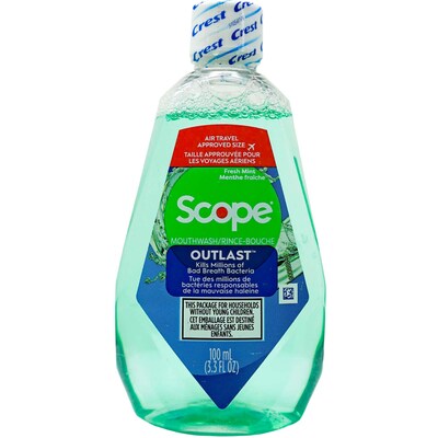 Crest Outlast with Scope Mouthwash, 3.3 oz Bottle, 9 Bottles/Bag, 12 Bags/Carton