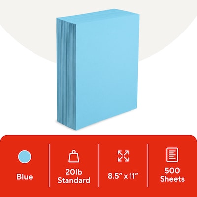 Staples Brights Multipurpose Colored Paper, 20 lbs., 8.5 x 11, Blue, 500/Ream (25202)