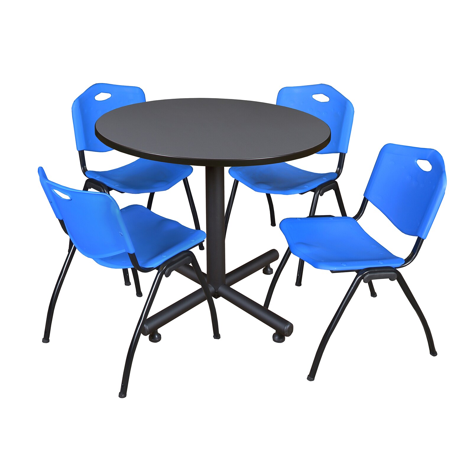 Regency 42 Round Laminate Gray Table With 4 M Stacker Chairs, Blue (TKB42RNDGY47BE)