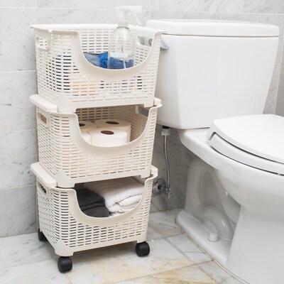 Mind Reader Plastic/Poly Mobile Kitchen Cart with Swivel Wheels, Ivory (ROLLBASK3-IVO)