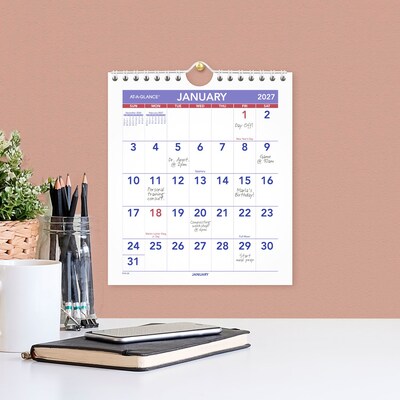 2027 AT-A-GLANCE 6.5" x 7.5" Monthly Wall Calendar, White/Purple (PM5-28-27)
