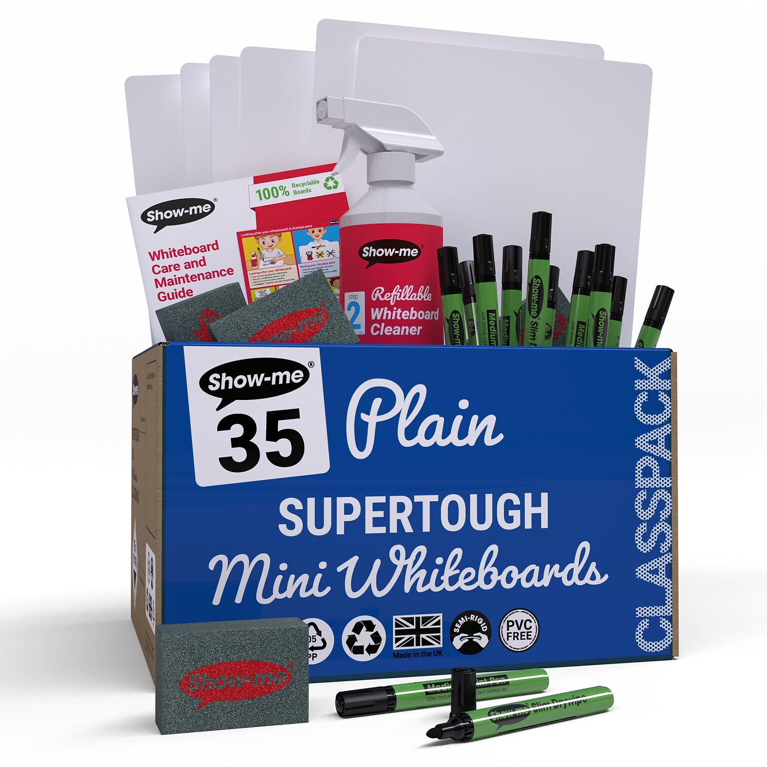Show-me Plain/Plain SUPERTOUGH Lapboards, with Pens, Erasers & Cleaner, 8 x 12, 35/Set (EPTCSRPX)