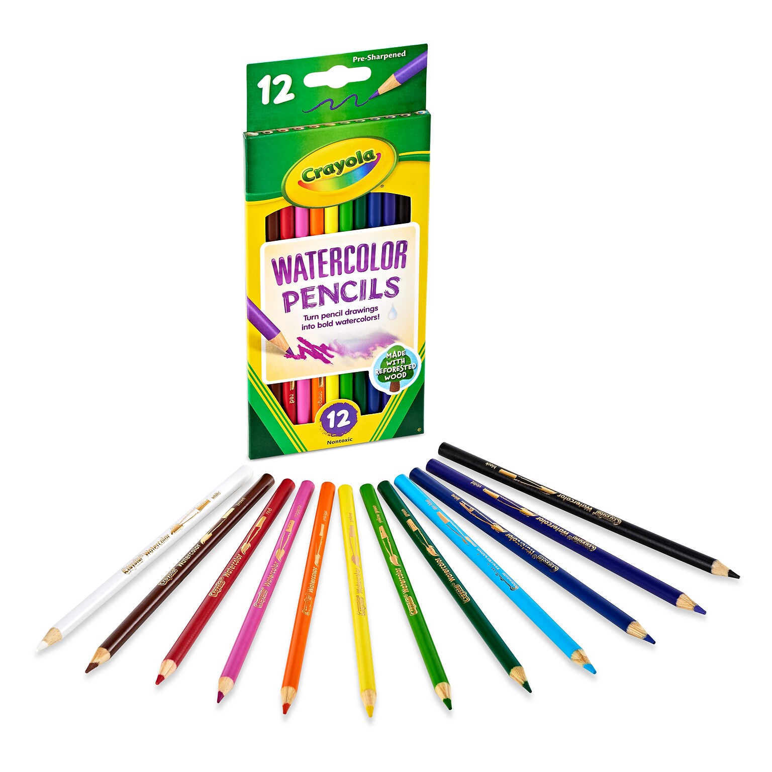 Crayola Watercolor Colored Pencils, Assorted Colors, 12/Box (68-4302)
